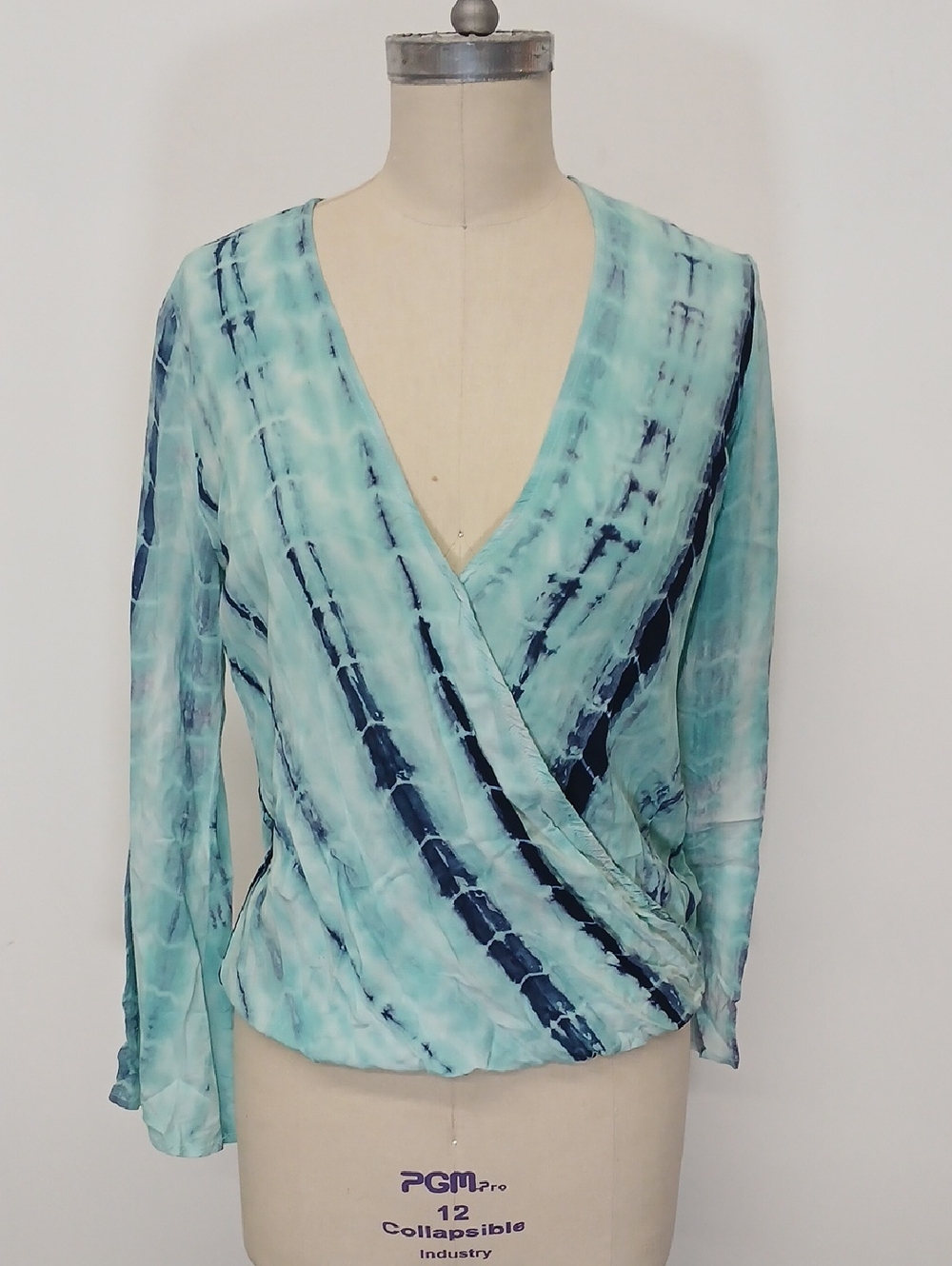 Lovestitch Women's Teal Tie-Dye Wrap Blouse / Small